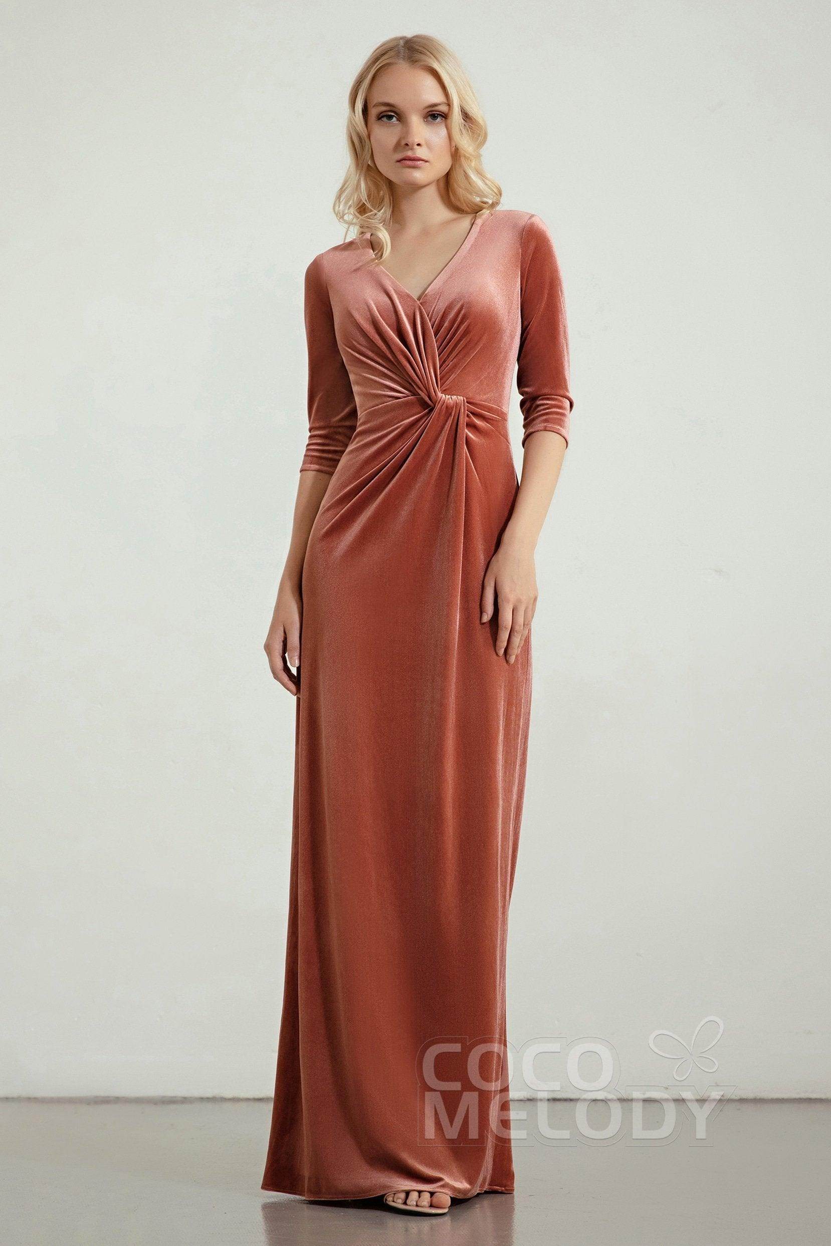 Sheath-Column Floor Length Velvet Bridesmaid Dress Formal Dresses CB0443 - COCOMELODY